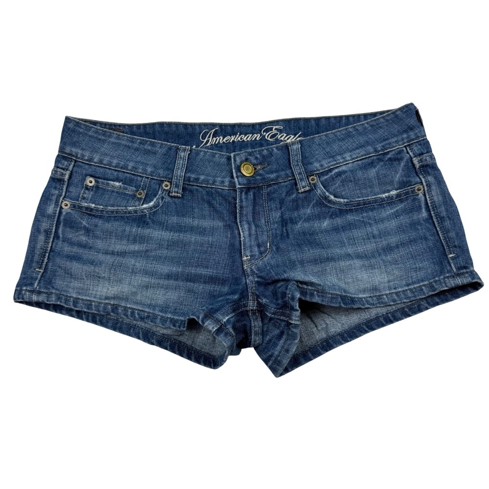 VTG Y2K American Eagle Sz 6 Ultra Low Rise Denim Mini Micro Shorts Distressed